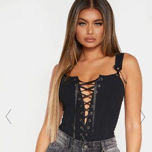 Pretty Little Thing Black Lace Up Corset Top